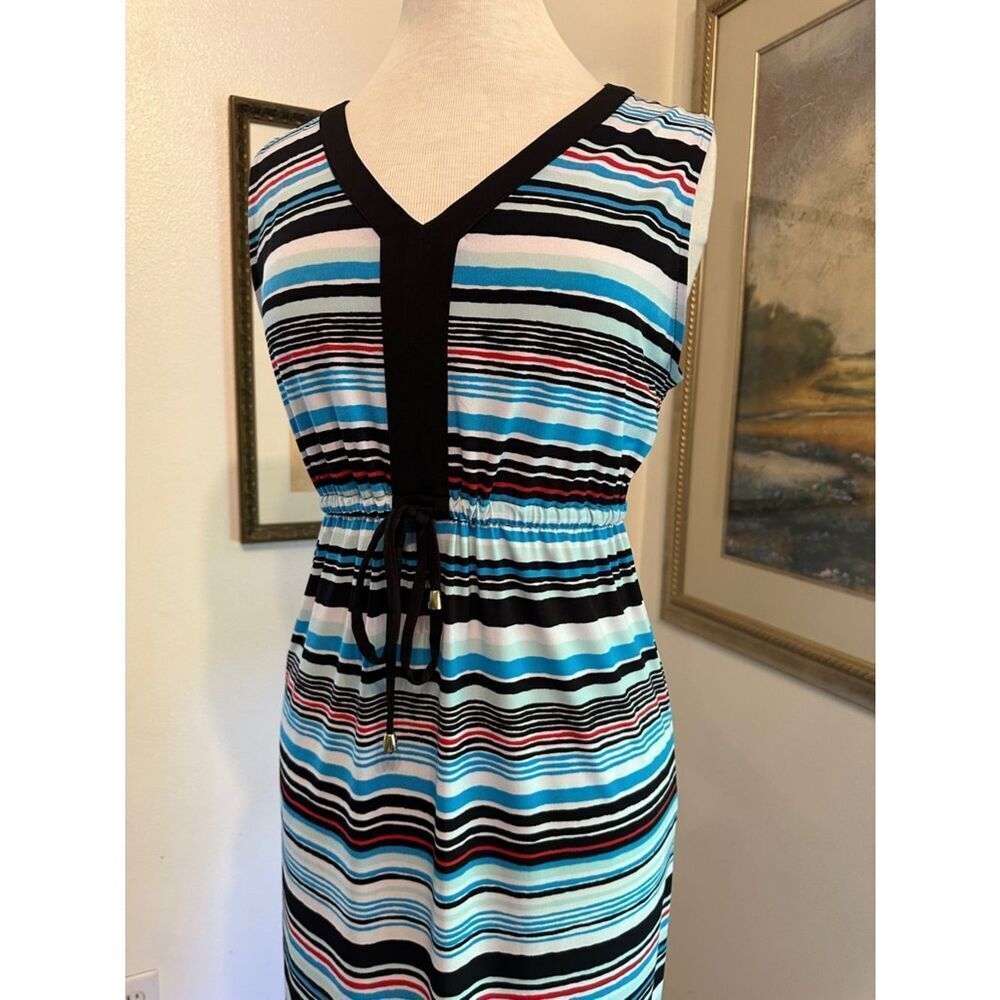 JONES NEW YORK Striped V-Neck Maxi Dress - Multicolor w/ Drawstring Size Med - Picture 5 of 13